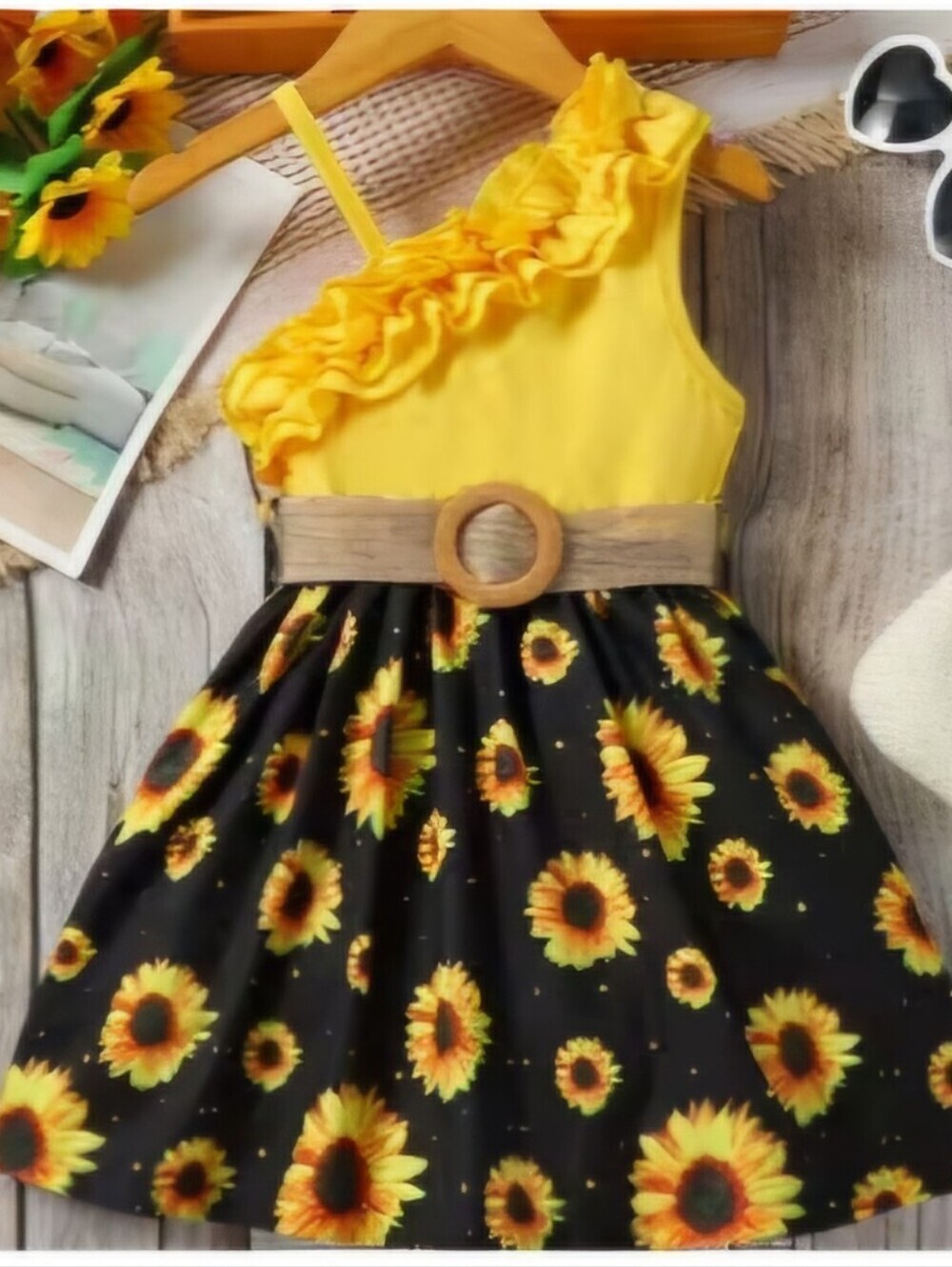 NWT Black And Yellow Kids Denim Jacket with Sunflower Dress